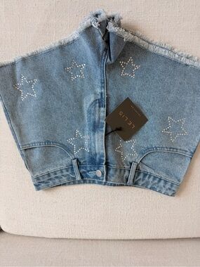 Le Lis Light Blue Denim Shorts with Rhinestone Stars